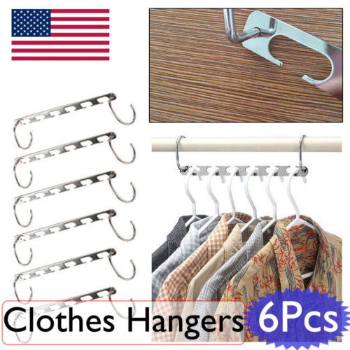 6pcs Space Saver Saving Wonder Metal Magic Hanger Clothes Closet Organize Hook