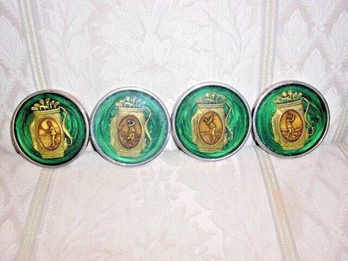 Golf Coaster Set with Gold Golfers in Green Resin or Acrylic - VTG - MAKE OFFER! - Picture 2 of 9
