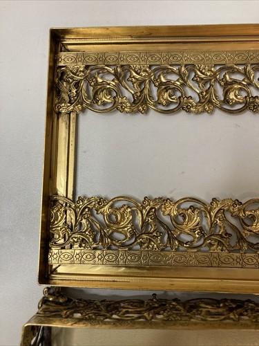 Vintage Gold Patina Filigree Hollywood Regency Ornate Tissue Box Holder Footed - Picture 10 of 24