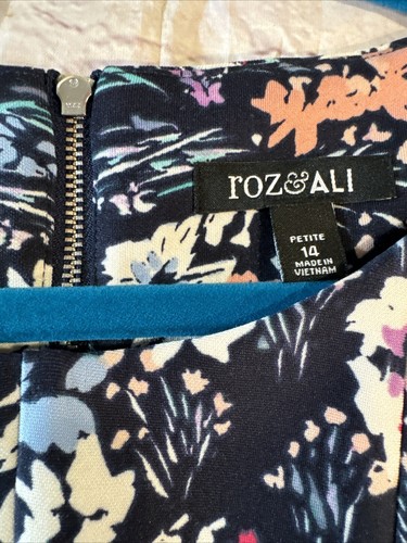 Roz Ali Dress Size 14 Sleeveless Floral Print Pleated Dress Exposed Back Zipper - Picture 3 of 13