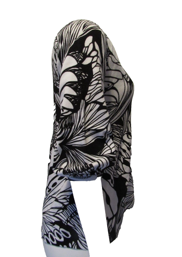 Foxcroft Sweater M Black White 100% Cotton Floral Print Button V-Neck Cardigan - Picture 6 of 8
