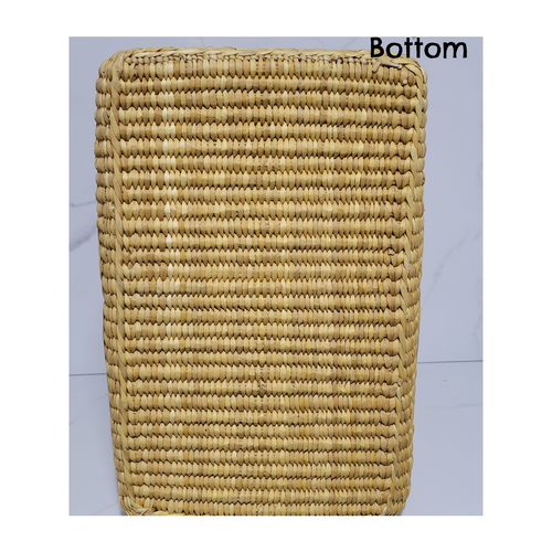 Large Handwoven Junco Straw Basket 2 Sturdy Handles Rosette Closure Picnic - Picture 4 of 7