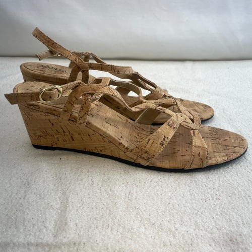 Vaneli Natural Cork Wedge Strappy Casual Sandals Beige 8.5 M Sling Back - Picture 9 of 12