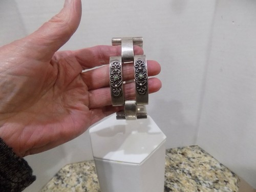 Pre-1948 Wide Mexico Silver Art Deco Oxidized Track Link Bracelet 68. Grams 7" - Picture 8 of 12