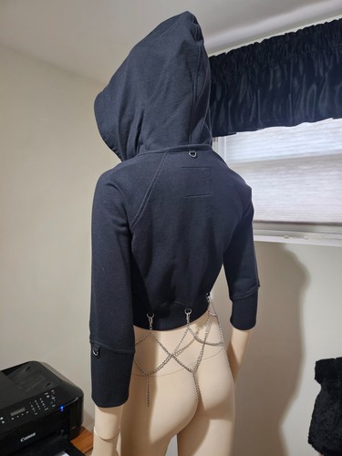 VTG Lip Service Hoodie Detachable Chains Cropped Crop Medium RARE 73-251 18854 - Picture 2 of 11