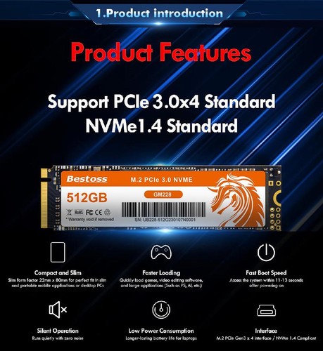 Unidad interna Bestoss NVMe M.2 SSD 1 TB para portátiles y PC para juegos - Imagen 23 de 24