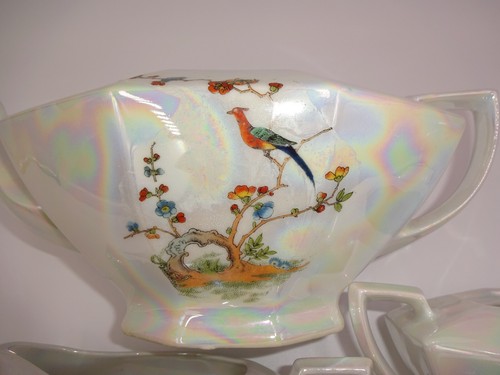 5 Pc Vintage White Pearl Victoria China Teapot Creamer Sugar Lids Czechoslovakia - Picture 9 of 11