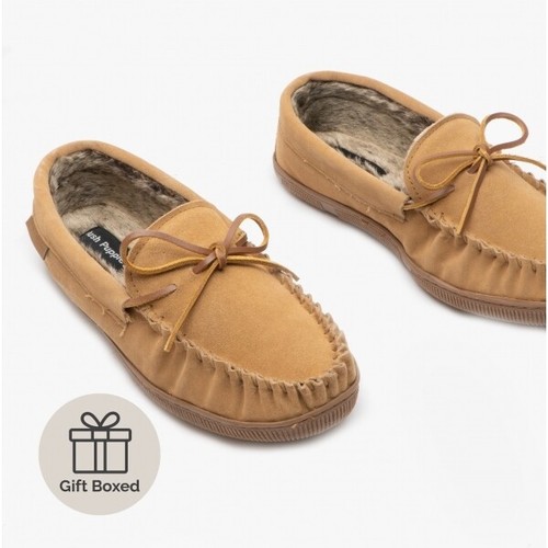 Memory Foam Suede Moccasin Slippers Tan 