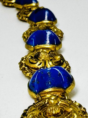 Vintage 30er Jahre Art Deco NEIGER Stil Tschechisch Lapis Glas Cabochon Gliederarmband - Bild 5 von 11