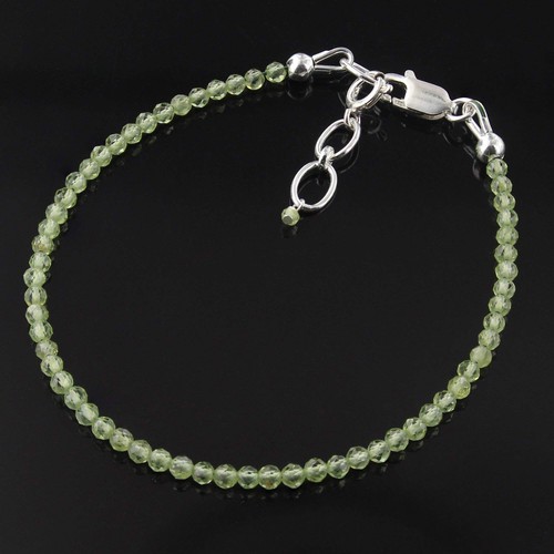 Natural Peridot 1.5mm Beads 925 Sterling Silver Clasp 7.5 inch Gemstone Bracelet - Picture 2 of 9