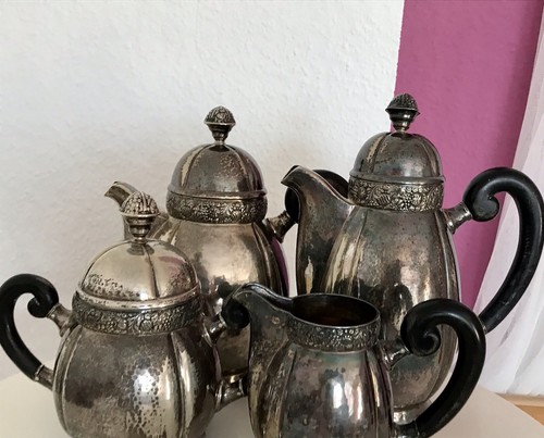 Antik Jugendstil Kernstück Zuckerdose Rahmgießer 2 Kannen versilbert wow - Bild 15 von 24