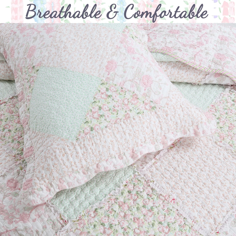 Banner Rosa Floral Renda Real Patchwork 100% Algodão Conjunto de Colcha, Colcha, Cobertor - Imagem 2 de 4