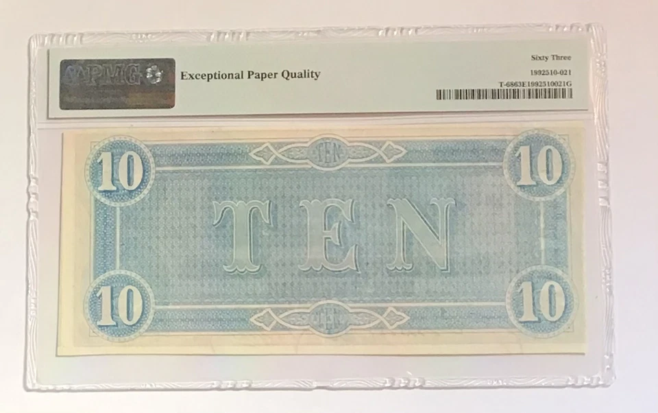 T 68 1864 $10 Ten Dollar CSA Confederate Note PMG 63 EPQ Civil War Note - Image 2 of 2