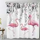 Eucalyptus Leaf Pink Floral Flamingo Shower Curtain Bathroom Accessories Set