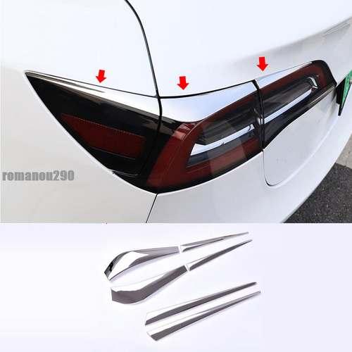 2017-2022 For Tesla Model 3 Stainless Steel Chrome Rear Tail Light Lamp Trim 6P  - Picture 1 of 8