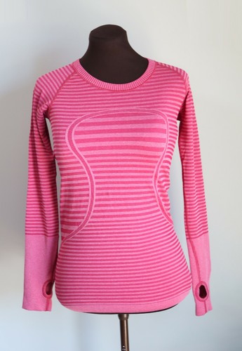 LULULEMON Swiftly Tech Long Sleeve Crew Heather Berry Rumble Stripe Shirt Run 6 - Picture 1 of 2