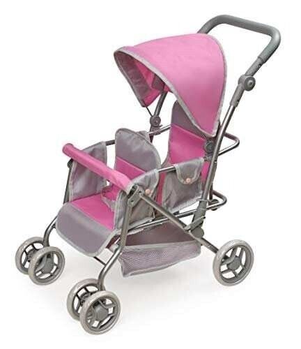 Folding Double Doll Stroller – Fits 18-20” Dolls, Adjustable Seats