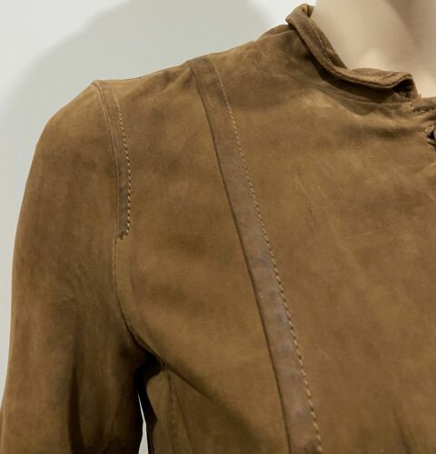 Veste crop ajustée doublée manches longues col désossé daim marron MUUBAA 38 UK10 - Photo 5 sur 10
