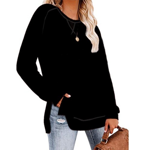 Damen Freizeit Langarm Solide Schlitz Tops Elegant Vorne Tuniken Shirt - Bild 5 von 5