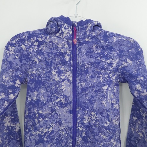 Ivivva Lululemon Hoodie Girls 8 Purple Floral Jacket Full Zip Pockets Athleisure - Picture 7 of 11