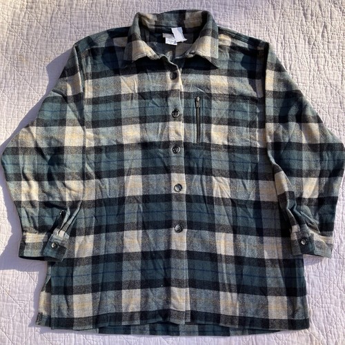 Coldwater Creek Damen kariertes Flanellhemd mit Knopfleiste Vintage neu mit Etikett Größe Large