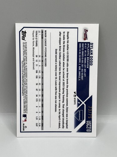 2023 Topps Chrome Update Dylan Dodd Rookie Yellow Diamond Refractor /75 Braves - Picture 2 of 2