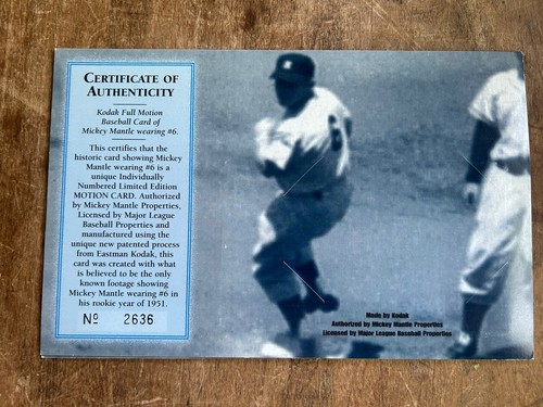 Mickey Mantle Limited Edition Kodak Motion Archival Photo Wearing #6 - Picture 4 of 4