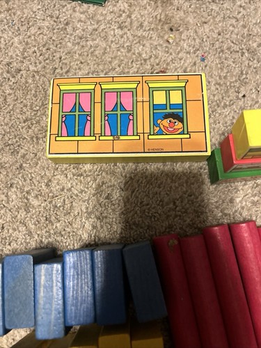 Vintage1988 Playskool Wood Building Blocks Sesame Street Town Set Muppets, 77pcs - Picture 2 of 4
