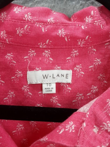 W Lane Size 10 Hot Pink Ditzy Floral Print Long Sleeve Button Up Pure Linen Top - Picture 5 of 11