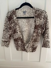 dELiA*s White/Brown Leopard Deep V Cardigan with Decorative Buttons - Size M