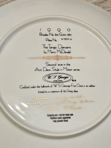 1990 W.S. George The Tango Dancers Marci McDonald Art Deco Sammelteller " - Bild 4 von 9