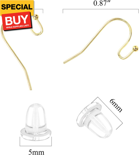 Earing Hooks 14K Gold Plated Hypoallergenic Ear Wires for Jewelry Making (200 PC - Picture 5 of 7