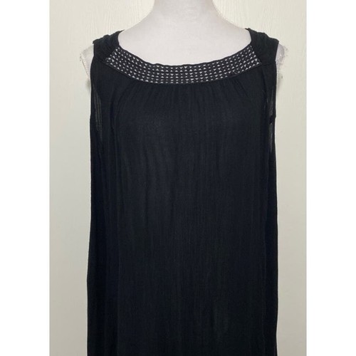 Catherines Sz 0X Black Tiered Ruffle Maxi Dress Lace Front Sleeveless Semi Sheer - Picture 2 of 9