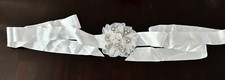 Crystals Rhinestones Appliques Ivory Satin Bridal Belt Wedding Sash Self Tie F