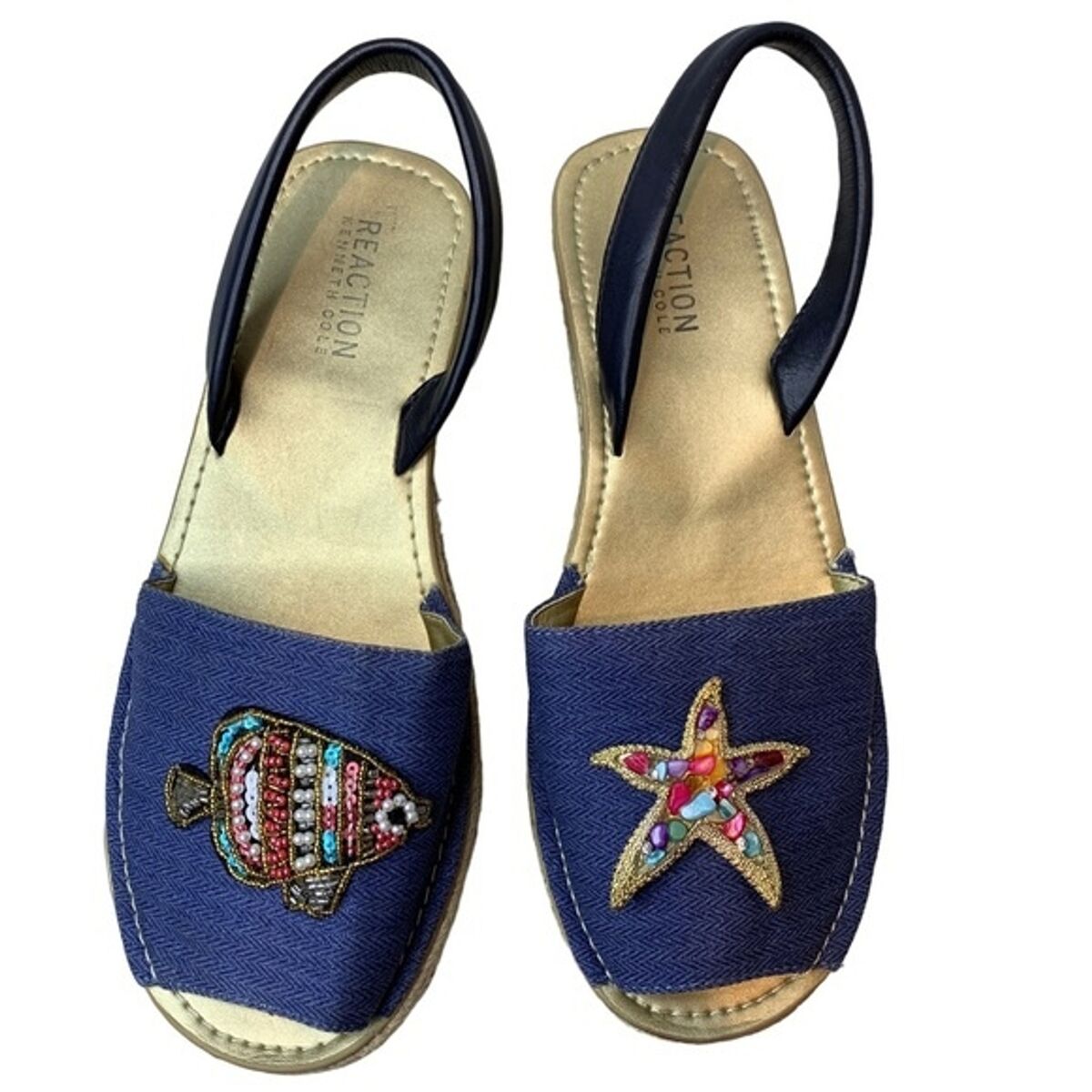 Kenneth Cole Reaction Fine Glass Patch Beaded Fish Starfish Espadrilles Size 7.5 eBay