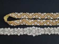 2 DIY APPLIQUE PARTS, Silver Clear Stone Pearl, Gold Clear Stone DIY TRIM