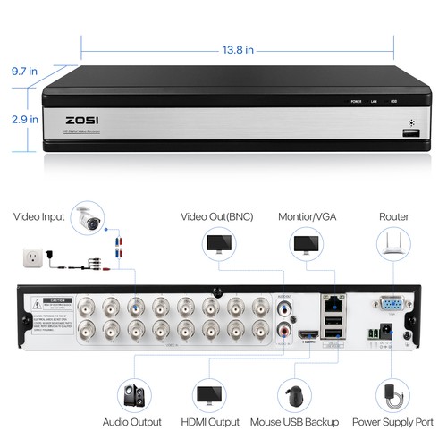 ZOSI 16CH 2MP HD Outdoor Security Camera System H.265+5MP Lite DVR CCTV Wired IR - Picture 10 of 10