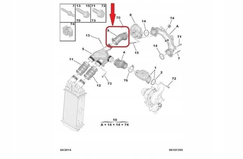 9684307380 INTERCOOLER TURBO HOSE PIPE FOR MITSUBISHI ASX FIAT DOBLO (263) 1.6 D - Picture 5 of 9