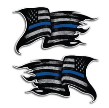2x Thin Blue Line Sticker Tattered American Flag Decal Police Lives Matter Yeti