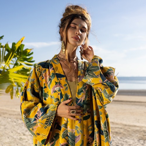 MAI bedruckt Baumwolle Samt Kimono handgefertigt Geschenk elegant klassisch Übergröße 1X-4X - Bild 4 von 4