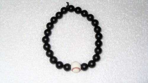 Baseball Softball Sports MLB Bead Bracelet Stretch Jewelry Black Game - Picture 2 of 2