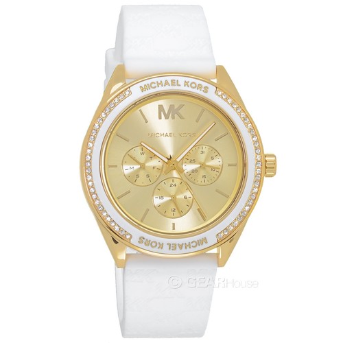 Michael Kors Jessa Womens Glitz Watch, Gold Dial, White Silicone Band, Crystals - Picture 8 of 8