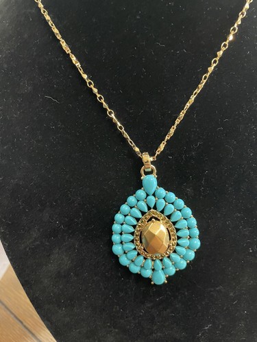$75 NWOT CAROLEE LUX GOLD TONE 40” NECKLACE W/ TURQUOISE PENDENT- LA22/e22 - Picture 4 of 7