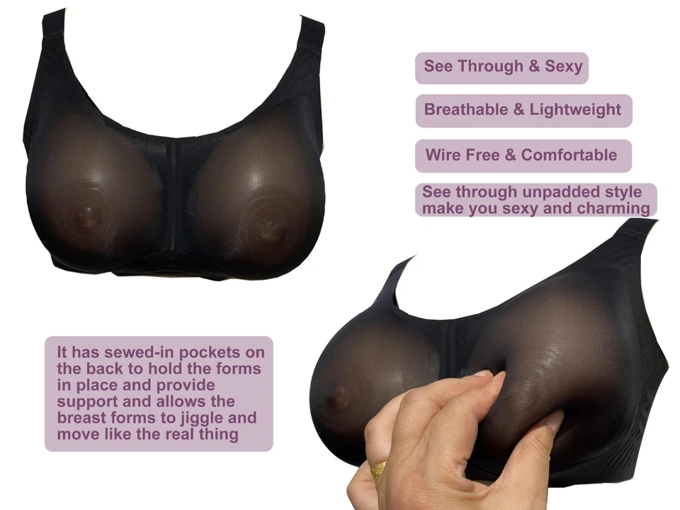 BIMEI Men Transgender See Through Bra Crossdresser Sexy Lingerie for Mastectomy - Image 4 of 4