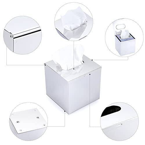 Square Stainless Steel Tissue Box Cover Wall Mounted Stylish Paper Facial Cover - Picture 3 of 7