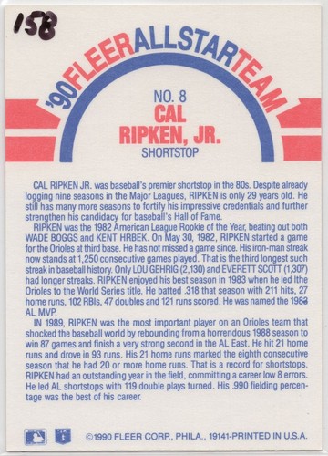MLB Single Trading Cards Cal Ripken Jr. Baltimore Orioles - Picture 290 of 324