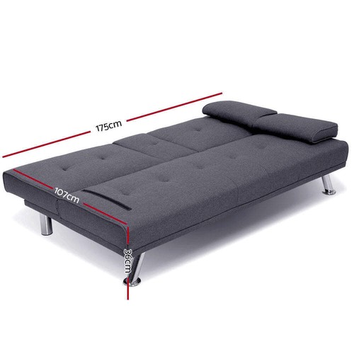Artiss Sofa Bed 175CM Dark Grey Fabric - Picture 3 of 8
