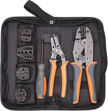 Ratchet Wire Crimping Tool Set w/ 5 Interchangeable Jaws for Insulated and Non-I