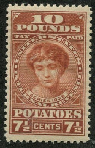 1935 7 1/2c Potatoes Tax Paid, ten pounds, orange brown 1935 7 1/2c Potatoes Tax Paid, ten pounds, orange brown