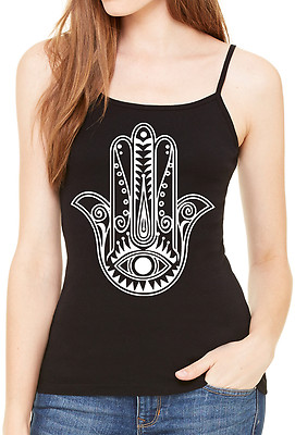 Junior/'s Rainbow Foil Hamsa Hand Black Racerback Tank Top Spirit Hindu Yoga Tee